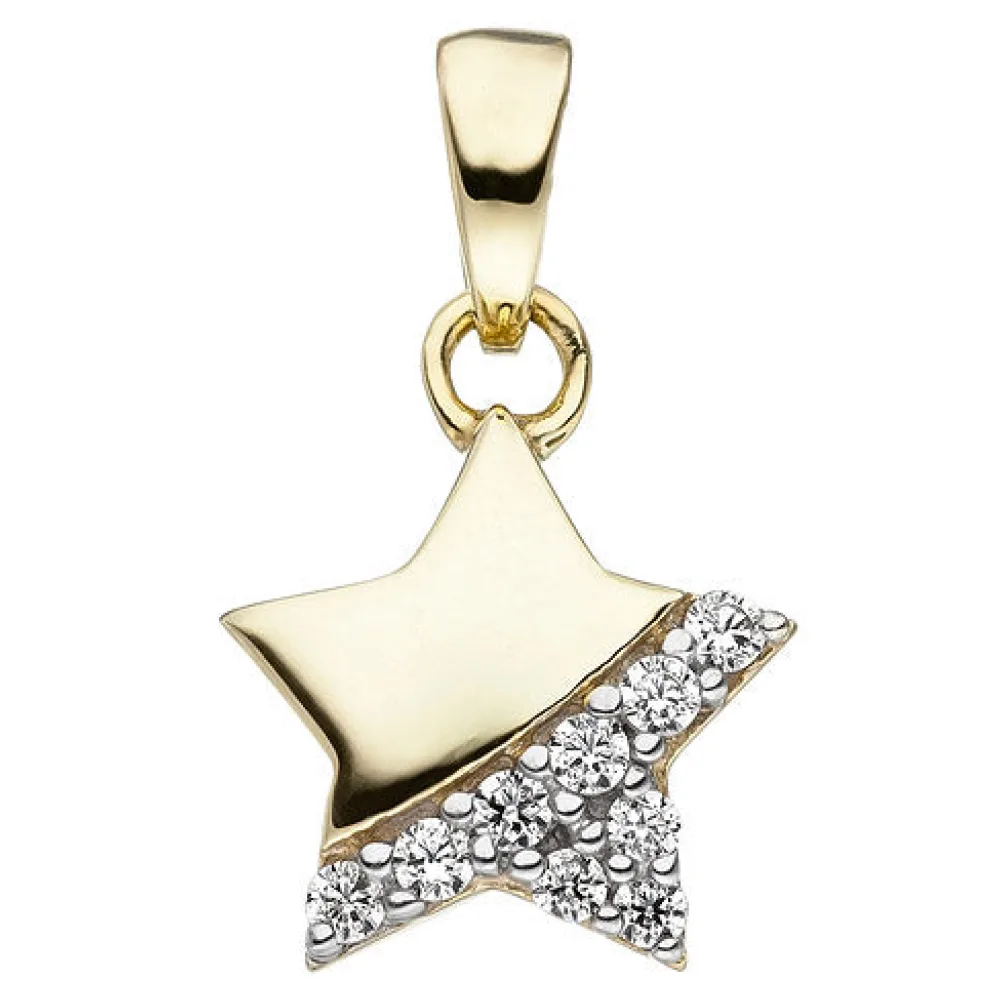 Kinder Anhänger Stern 375 Gold Gelbgold 9 Zirkonia Kinderanhänger Sternanhänger