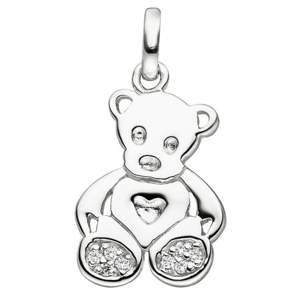 Kinder Anhänger Teddy Teddybär 925 Sterling Silber 8 Zirkonia Kinderanhänger