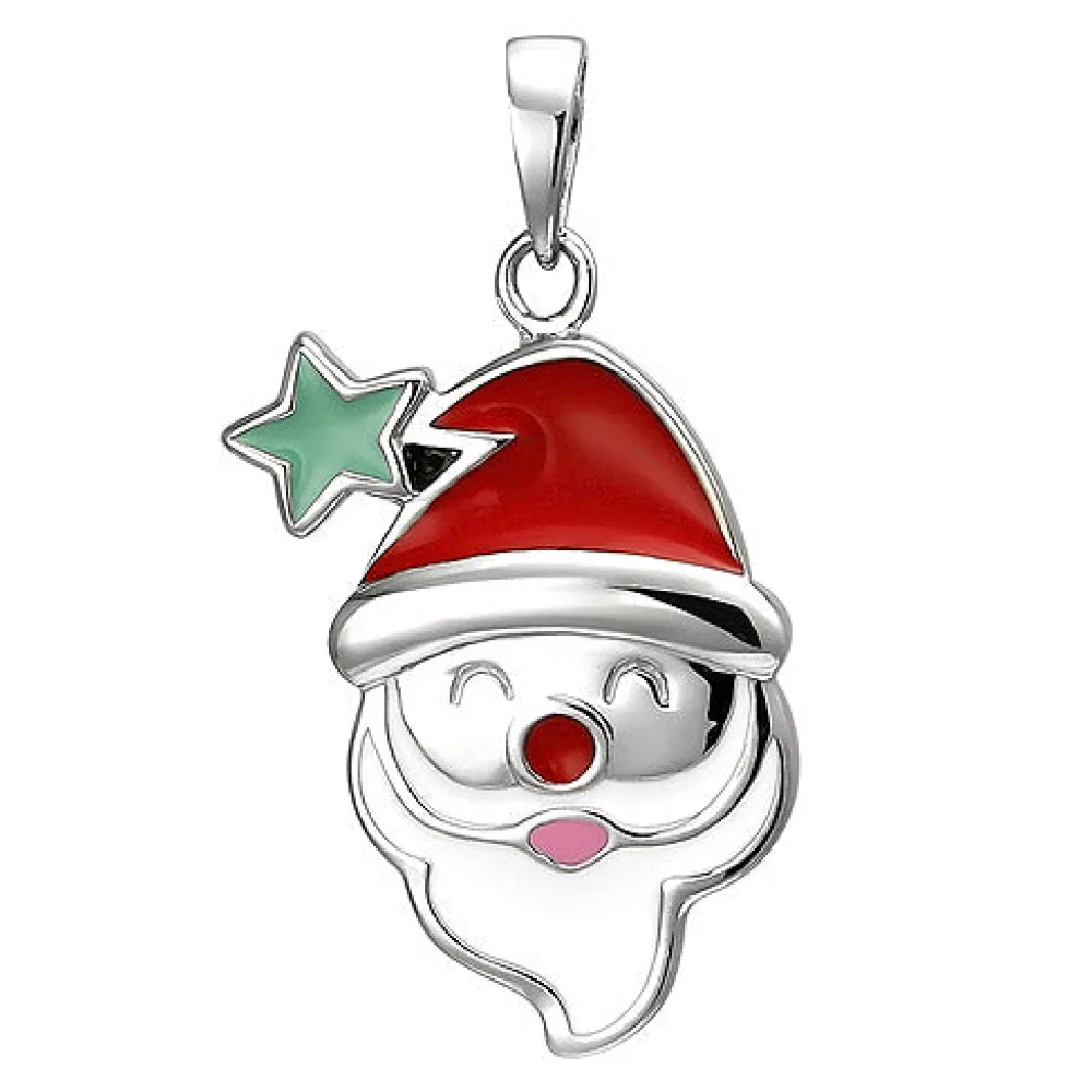 Kinder Anhänger Weihnachtsmann-Kopf 925 Sterling Silber