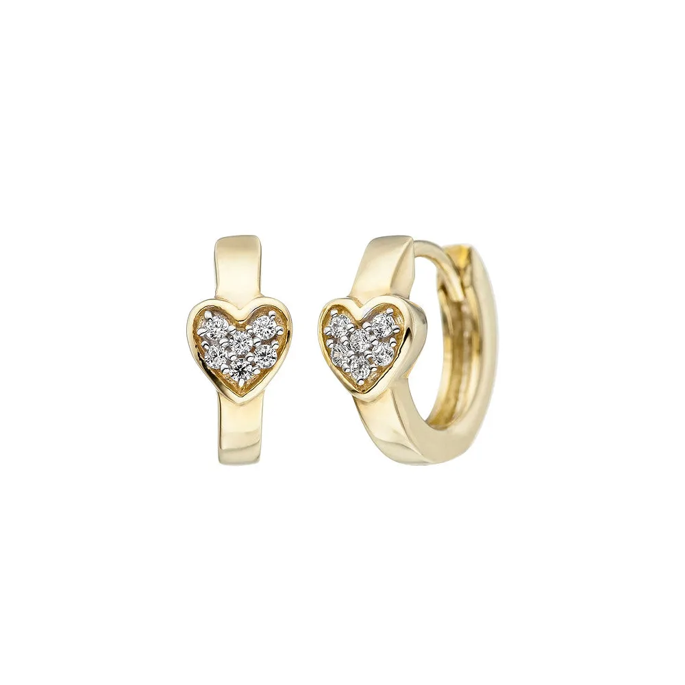 Kinder Creolen Herz 375 Gold Gelbgold 12 Zirkonia Ohrringe Kinderohrringe