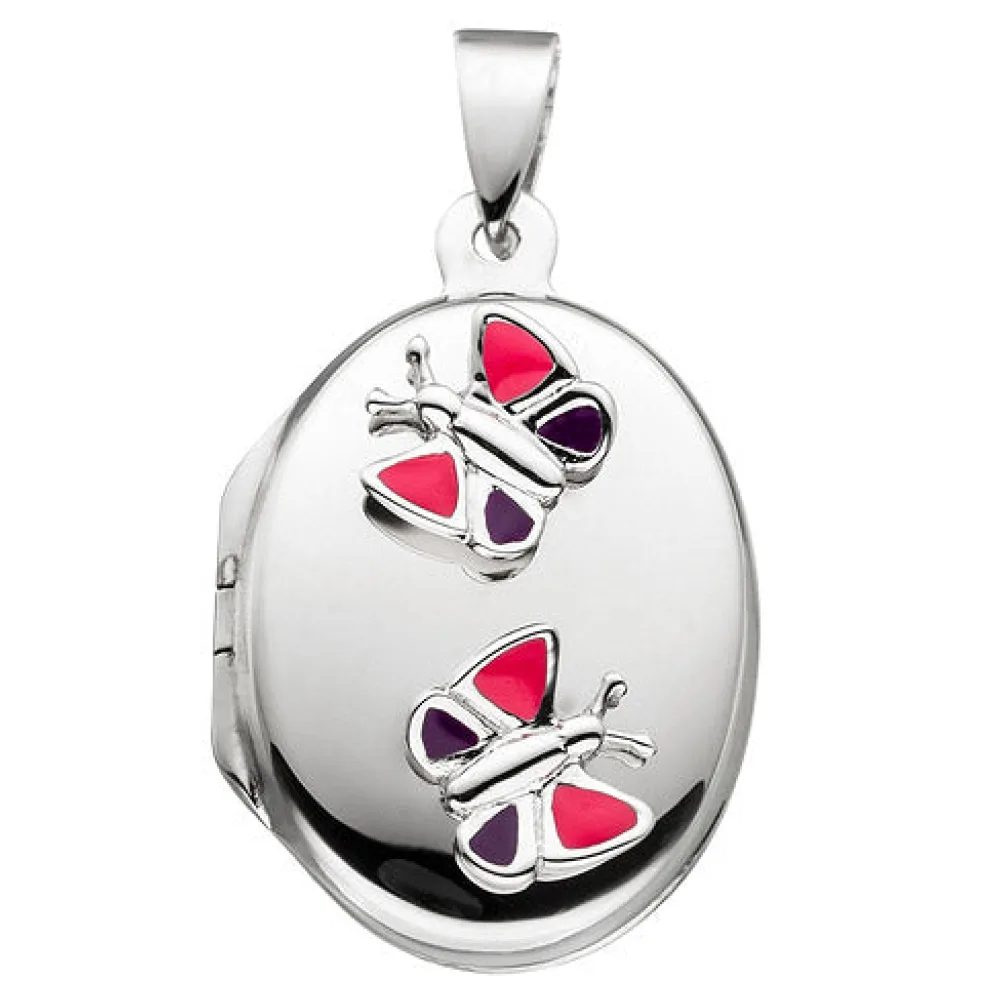Kinder Medaillon Schmetterling rosa pink für 2 Fotos 925 Silber Kindermedaillon