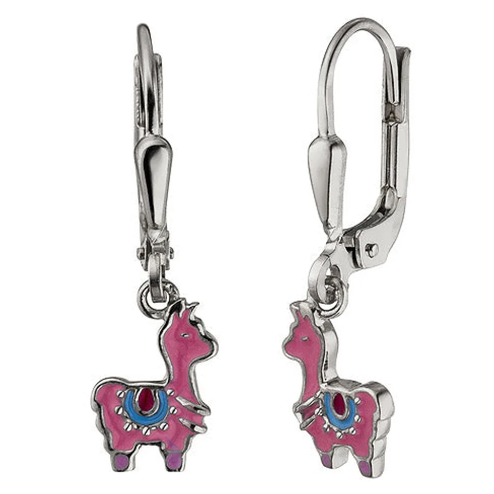 Kinder Ohrhänger Lama pink 925 Sterling Silber Ohrringe Kinderohrringe
