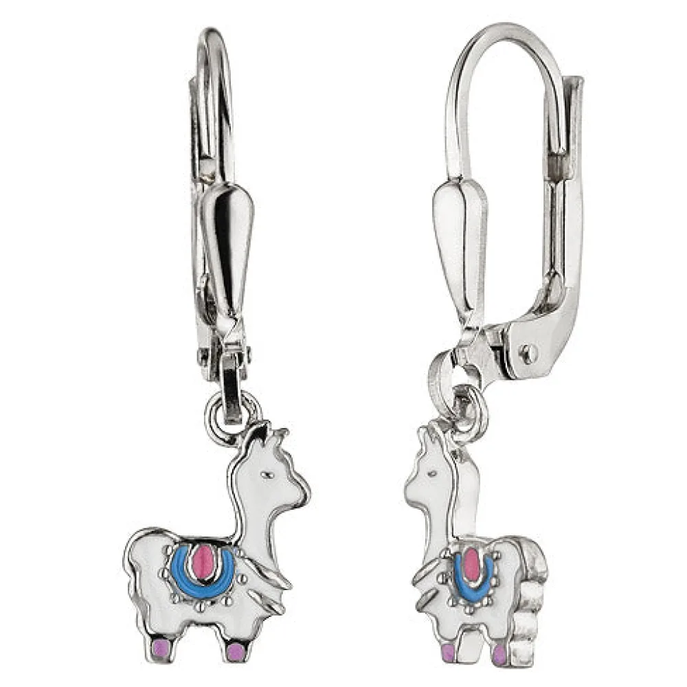 Kinder Ohrhänger Lama weiß 925 Sterling Silber Ohrringe Kinderohrringe