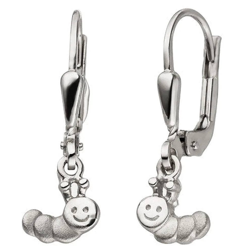 Kinder Ohrhänger Raupe 925 Sterling Silber mattiert Ohrringe Kinderohrringe