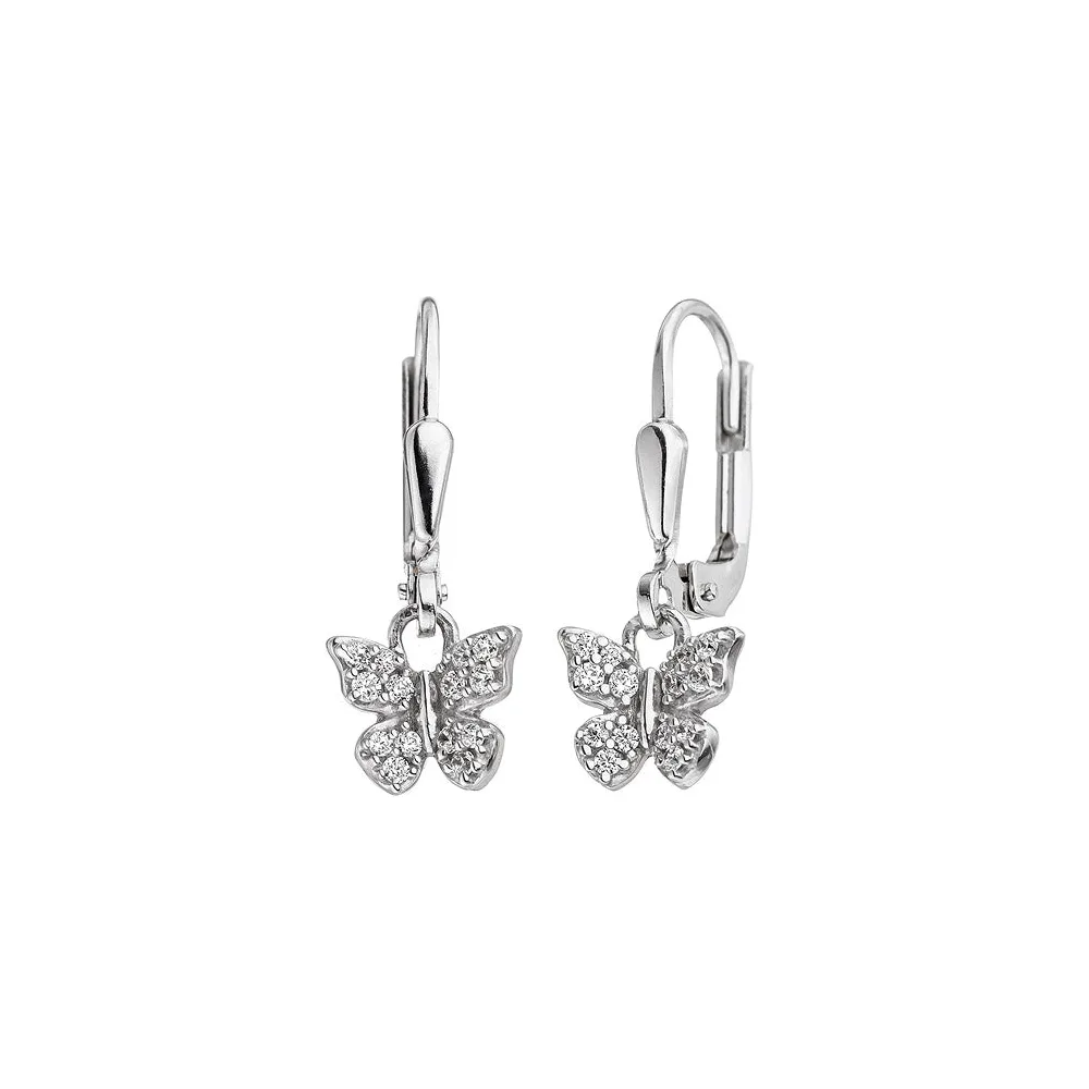 Kinder Ohrhänger Schmetterling 925 Silber mit Zirkonia Ohrringe Kinderohrringe