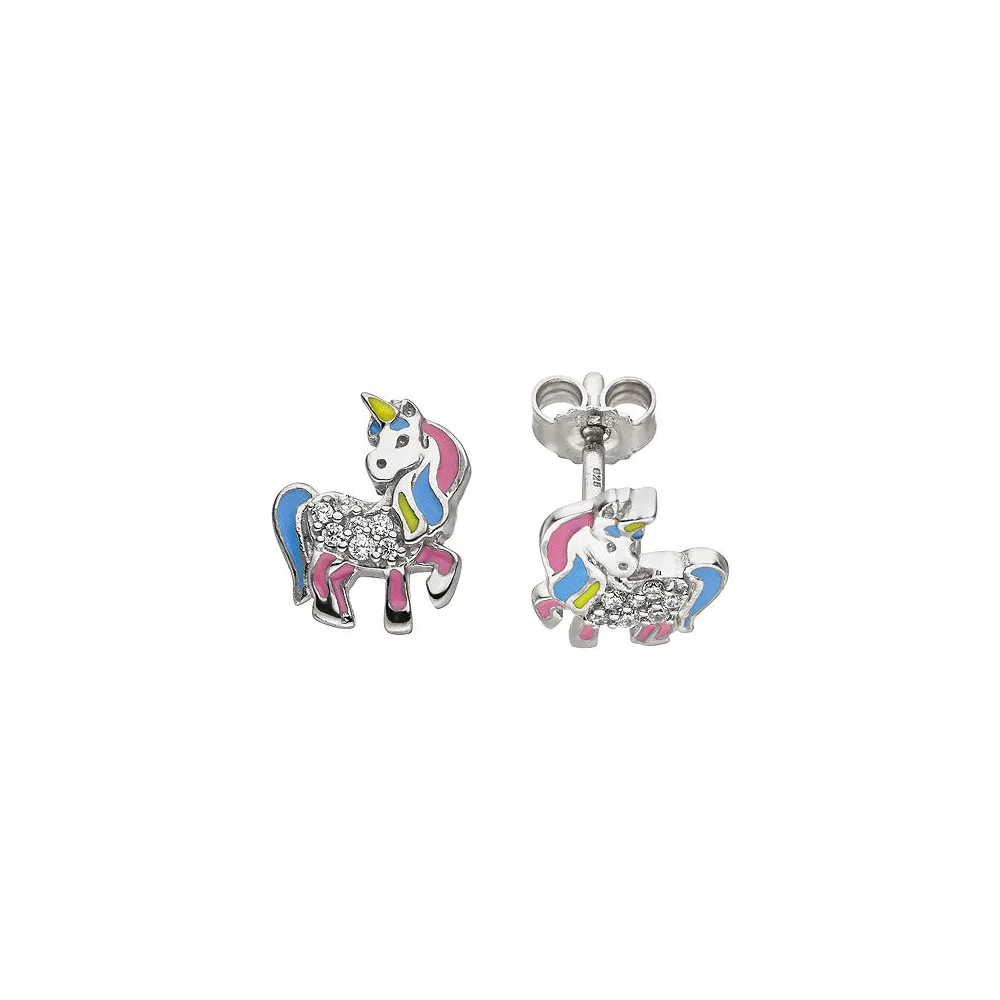 Kinder Ohrstecker Einhorn 925 Silber 14 Zirkonia Ohrringe Kinderohrringe