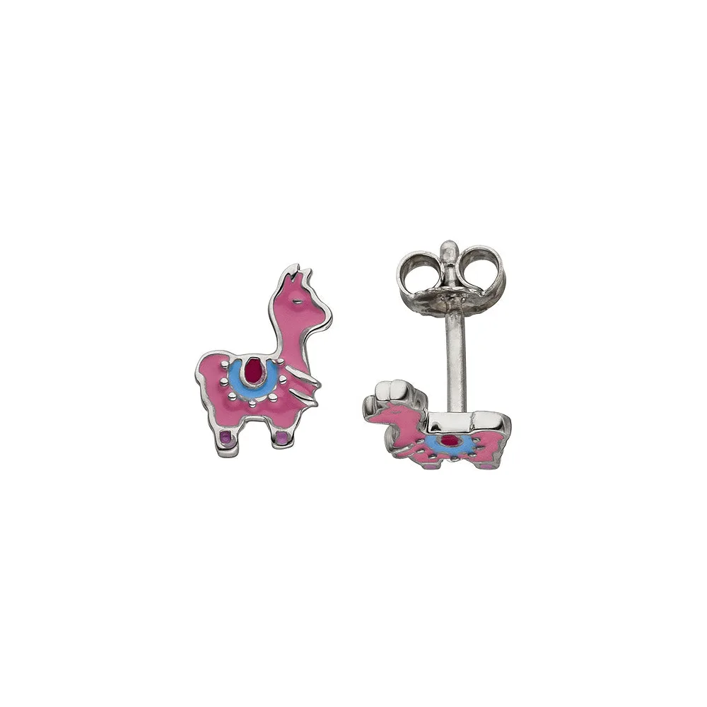 Kinder Ohrstecker Lama pink 925 Sterling Silber Ohrringe Kinderohrringe