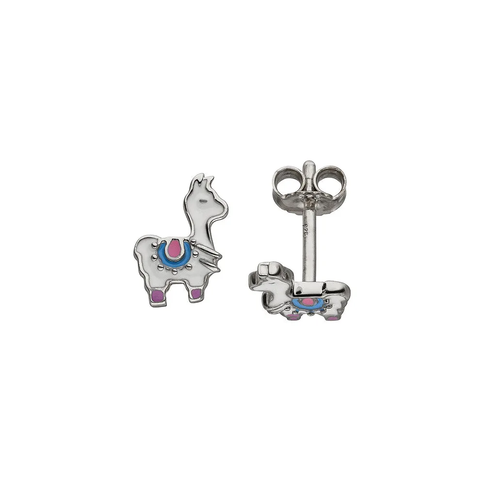 Kinder Ohrstecker Lama weiß 925 Sterling Silber Ohrringe Kinderohrringe