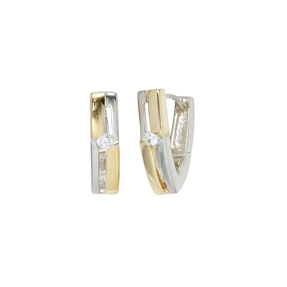 Creolen spitz 925 Sterling Silber bicolor vergoldet 2 Zirkonia Ohrringe