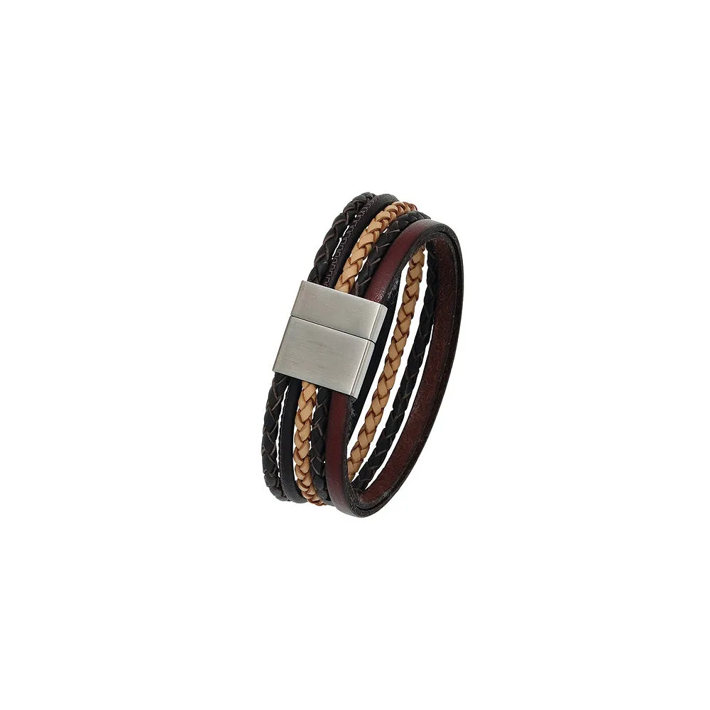 Armband Leder mehrfarbig mit mattiertem Edelstahl 20 cm Lederarmband breit