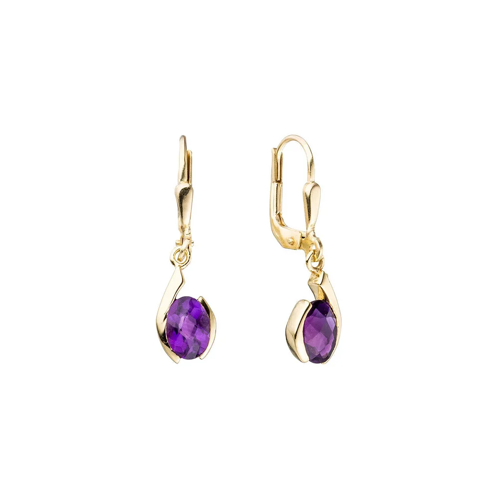 Boutons 333 Gold Gelbgold 2 Amethyste lila violett Ohrringe Ohrhänger
