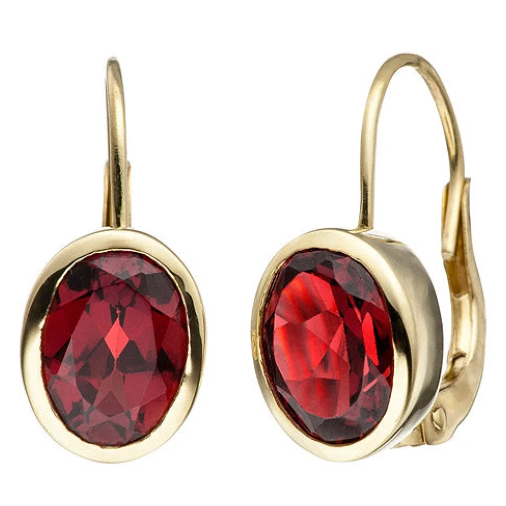 Boutons 333 Gold Gelbgold 2 Granate rot Ohrringe Ohrhänger Granatohrringe