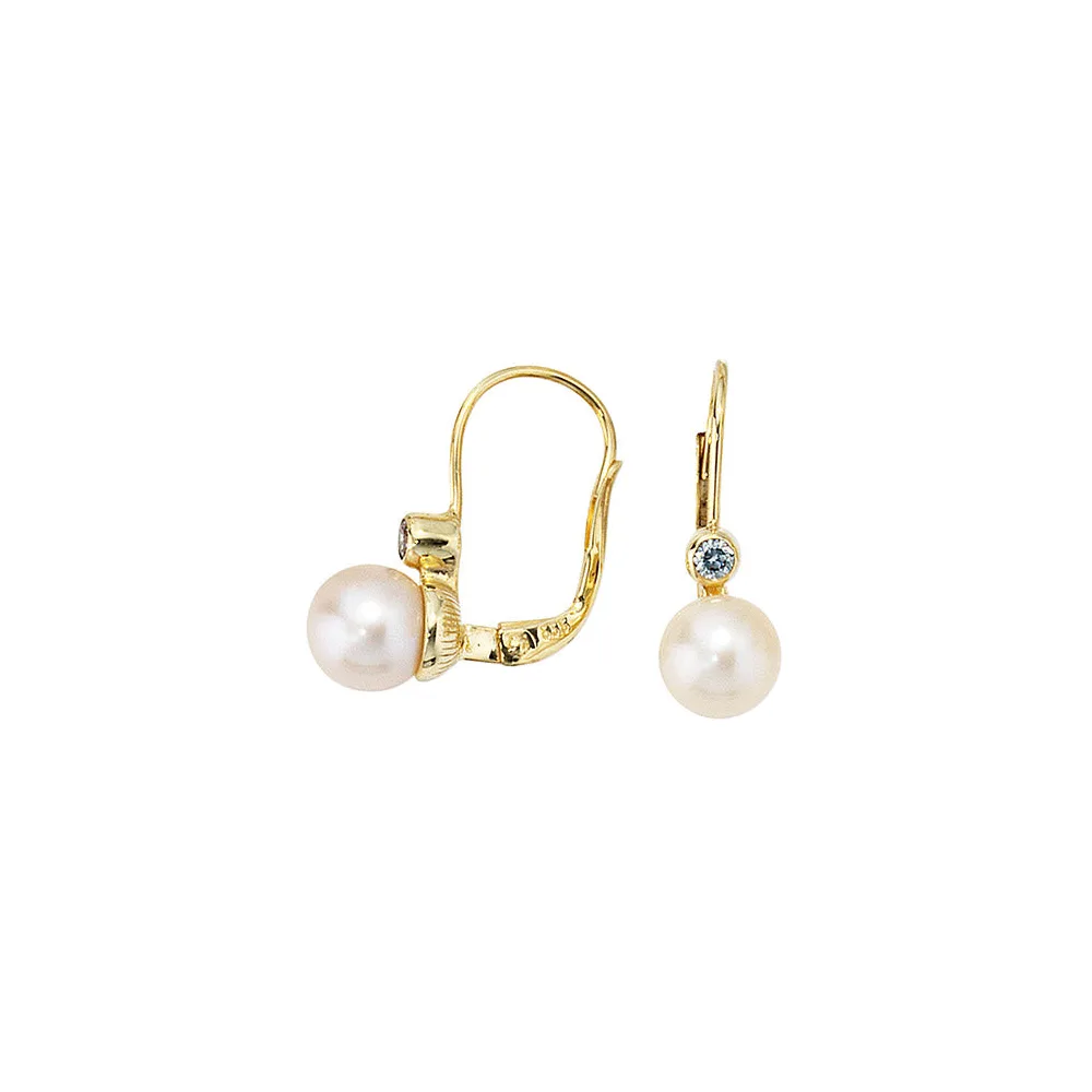 Boutons 333 Gold Gelbgold 2 Süßwasser Perlen 2 Zirkonia Ohrringe Ohrhänger