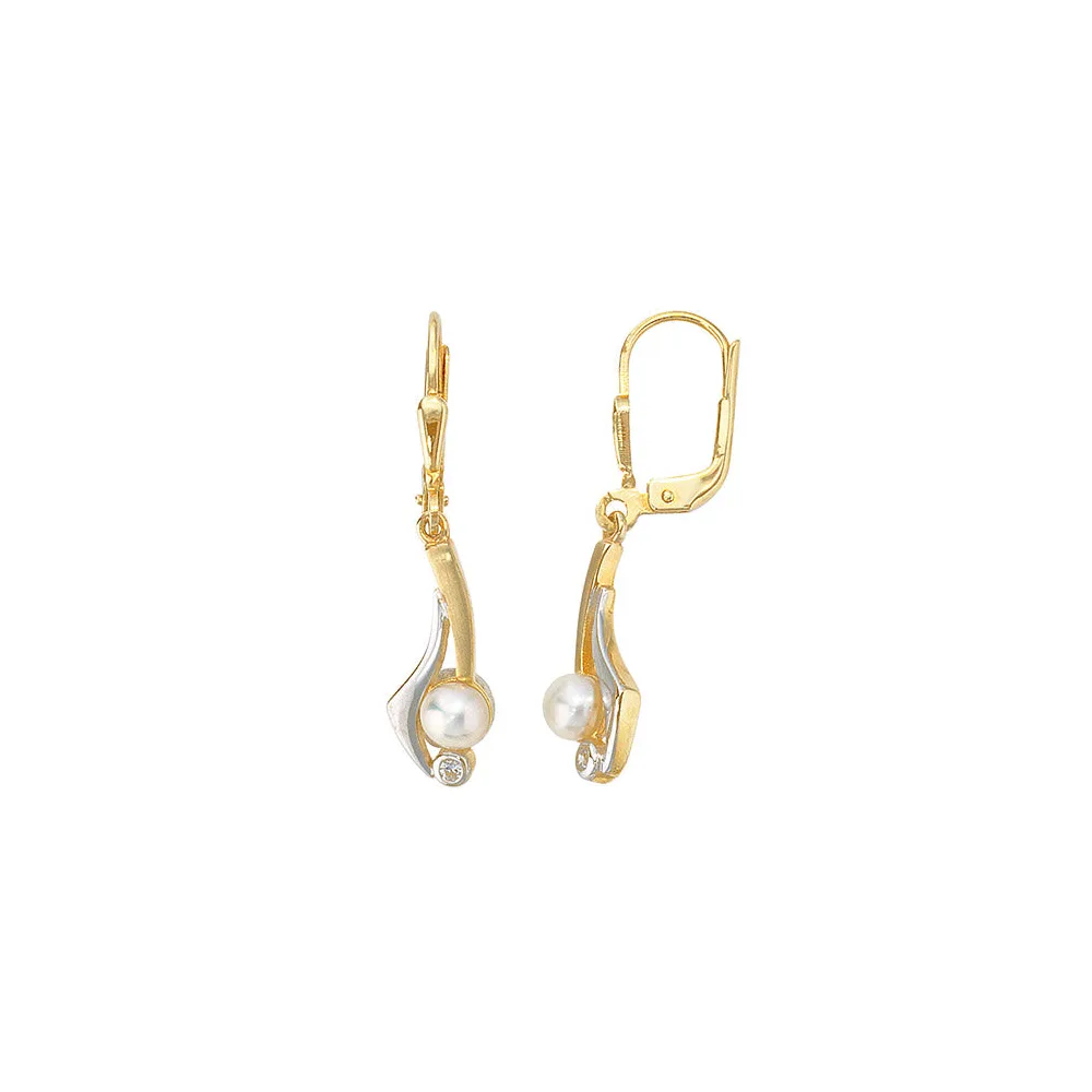 Boutons 333 Gold Gelbgold 2 Süßwasser Perlen 2 Zirkonia Ohrringe Ohrhänger