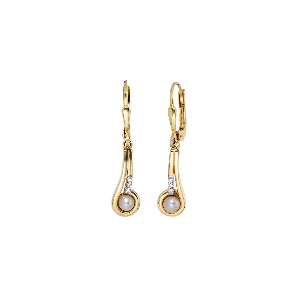 Boutons 333 Gold Gelbgold 2 Süßwasser Perlen 6 Zirkonia Ohrringe Ohrhänger