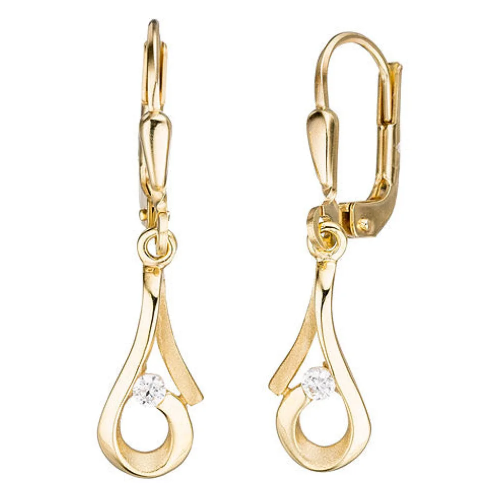 Boutons 333 Gold Gelbgold mattiert 2 Zirkonia Ohrringe Ohrhänger Goldohrringe