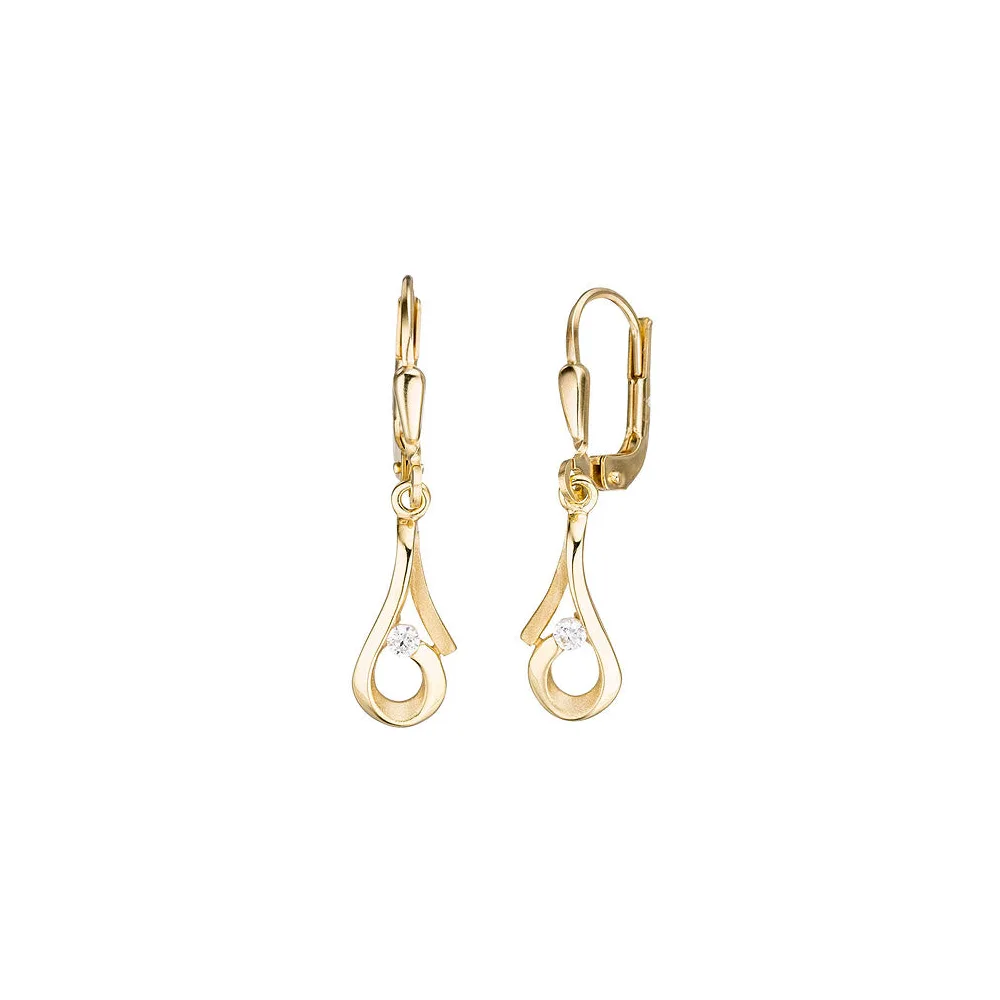 Boutons 333 Gold Gelbgold mattiert 2 Zirkonia Ohrringe Ohrhänger Goldohrringe