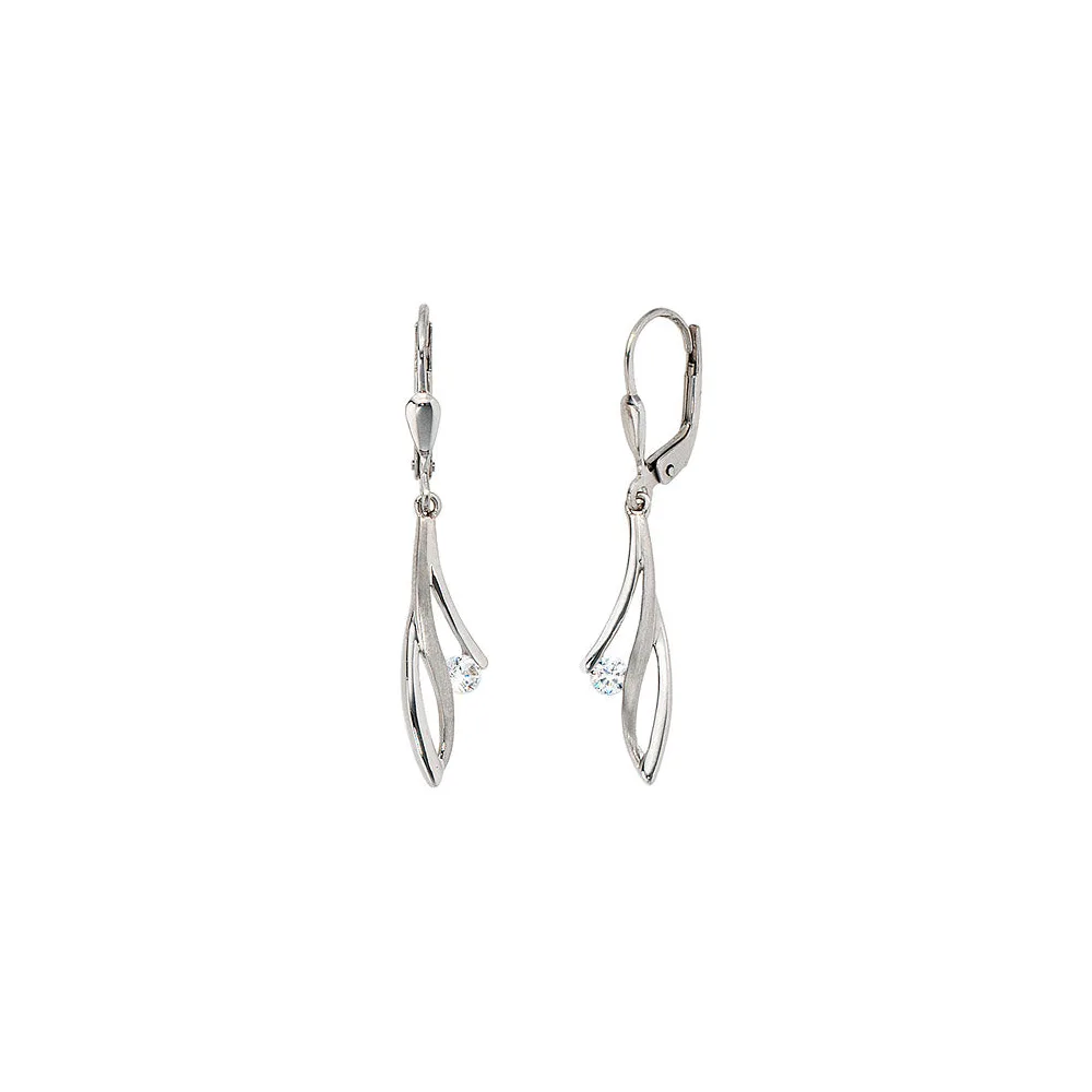 Boutons 333 Gold Weißgold mattiert 2 Zirkonia Ohrringe Ohrhänger Goldohrringe