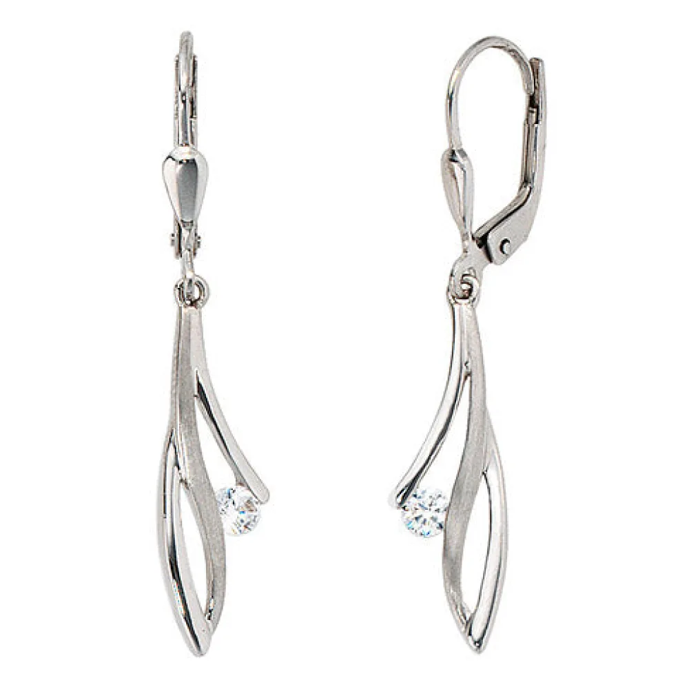 Boutons 333 Gold Weißgold mattiert 2 Zirkonia Ohrringe Ohrhänger Goldohrringe