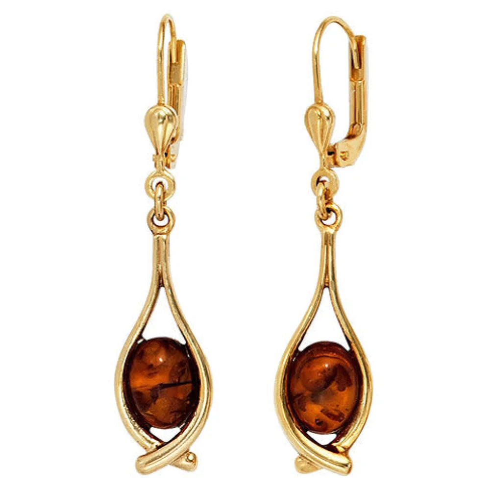 Boutons 375 Gold Gelbgold 2 Bernsteine Ohrringe Ohrhänger Bernsteinohrringe