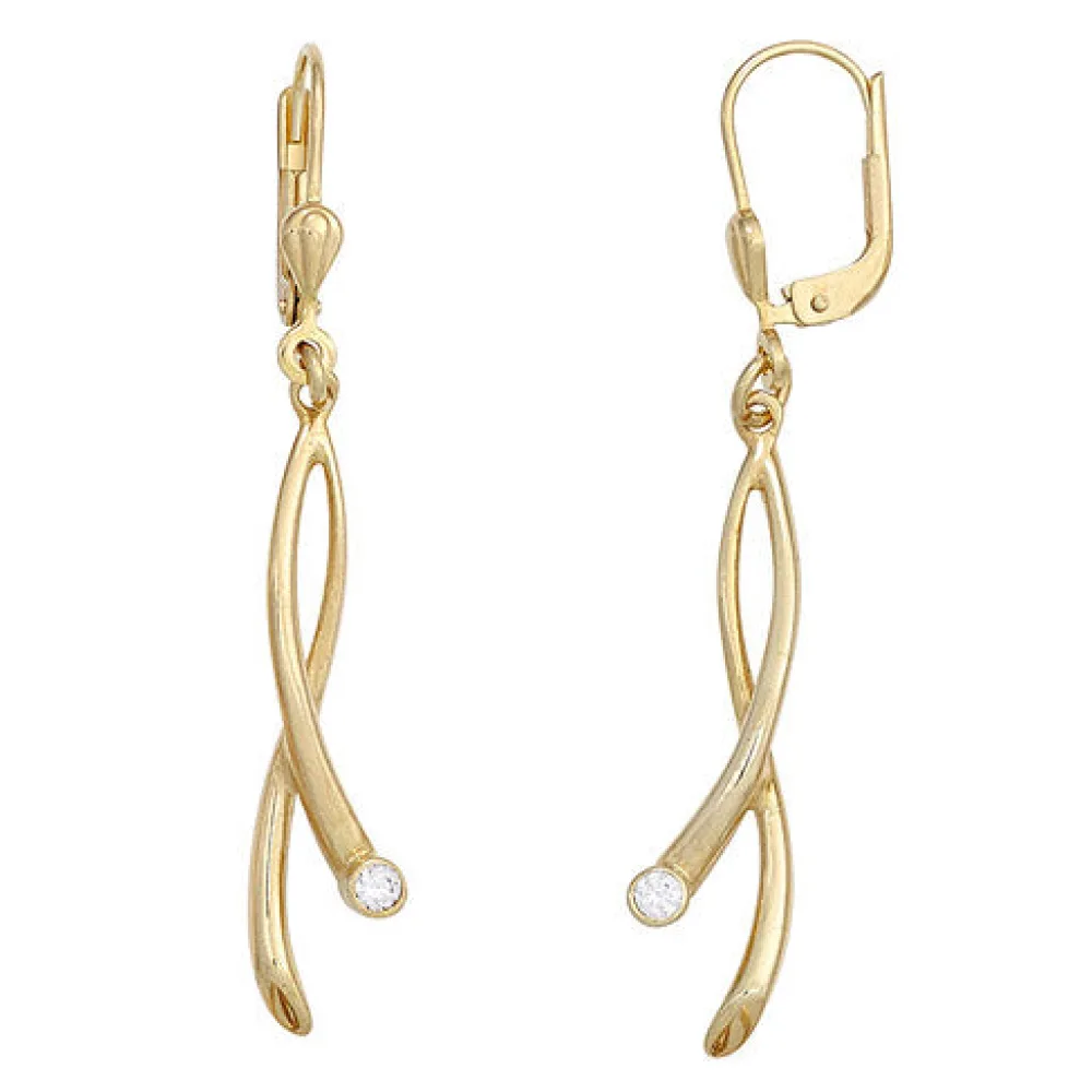 Boutons 375 Gold Gelbgold 2 Zirkonia Ohrringe Ohrhänger Goldohrringe