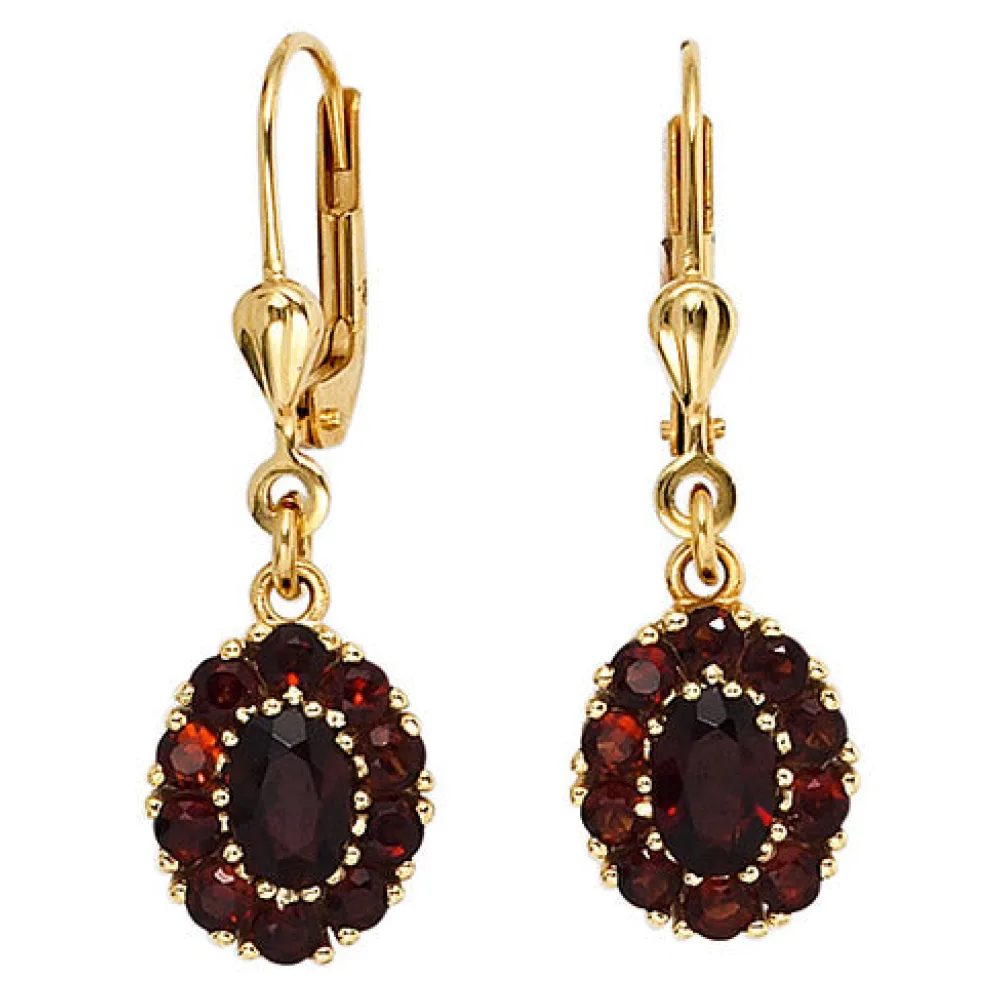 Boutons 375 Gold Gelbgold 22 Granate rot Ohrringe Ohrhänger Goldohrringe
