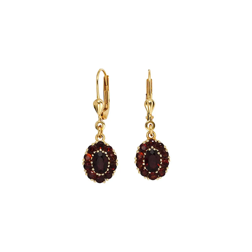 Boutons 375 Gold Gelbgold 22 Granate rot Ohrringe Ohrhänger Goldohrringe