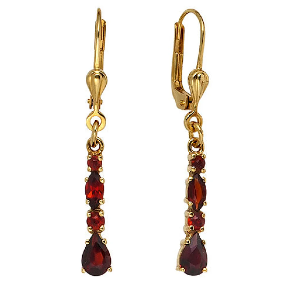 Boutons 375 Gold Gelbgold 8 Granate rot Ohrringe Ohrhänger Goldohrringe