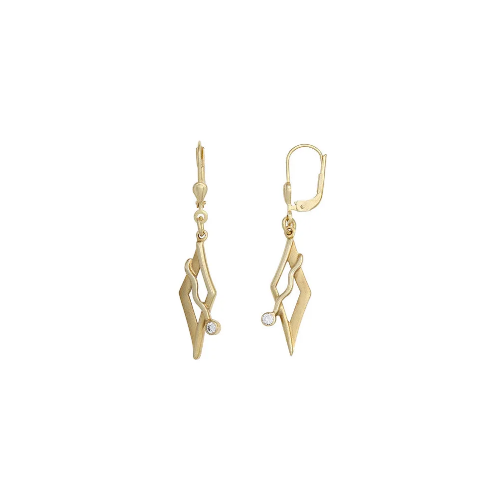 Boutons 375 Gold Gelbgold mattiert 2 Zirkonia Ohrringe Ohrhänger Goldohrringe