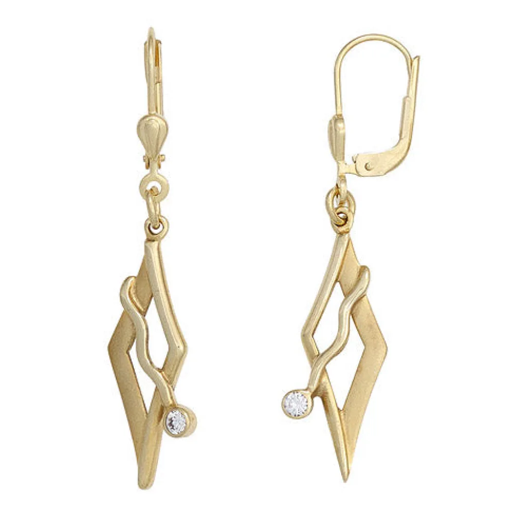Boutons 375 Gold Gelbgold mattiert 2 Zirkonia Ohrringe Ohrhänger Goldohrringe