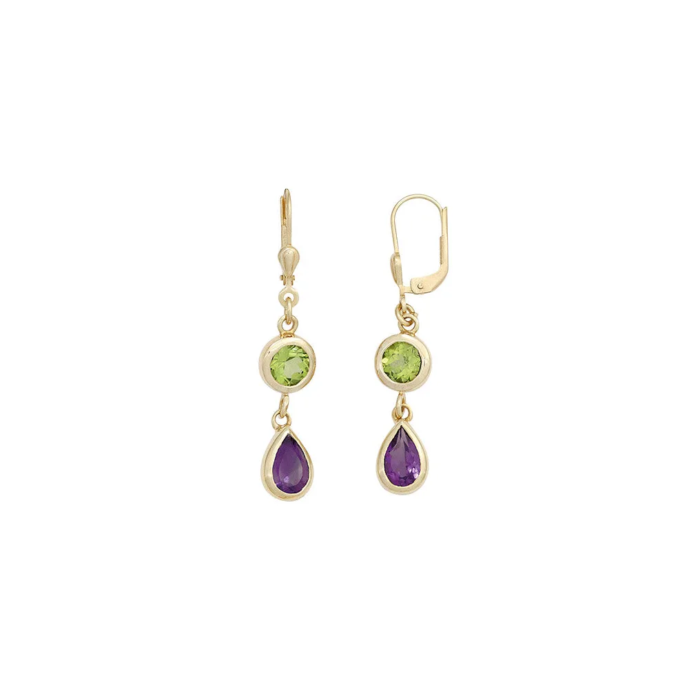 Boutons 585 Gold Gelbgold 2 Amethyste lila 2 Peridote grün Ohrringe Ohrhänger