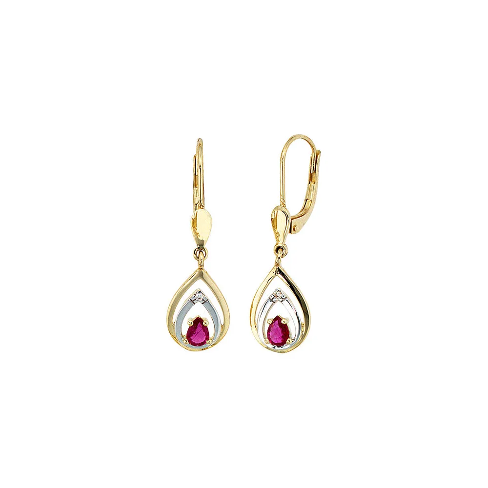 Boutons 585 Gold Gelbgold 2 Diamanten Brillanten 2 Rubine rot Ohrringe Ohrhänger