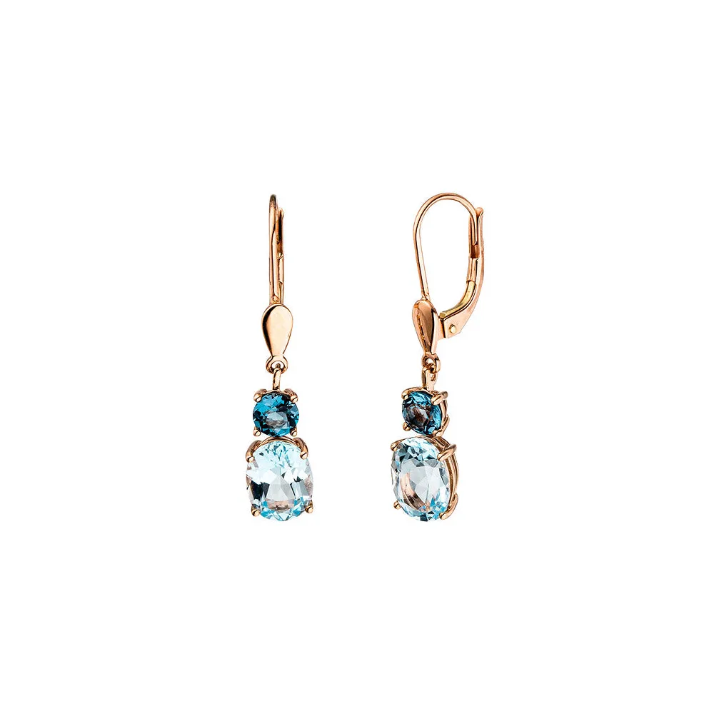 Boutons 585 Gold Rotgold 2 Blautopase hellblau blau Ohrringe Ohrhänger