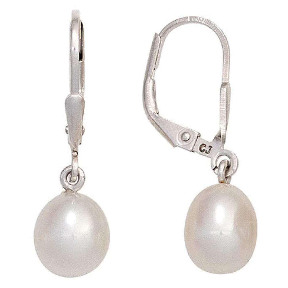 Boutons 925 Sterling Silber 2 Süßwasser Perlen Ohrringe Ohrhänger Perlenohrringe