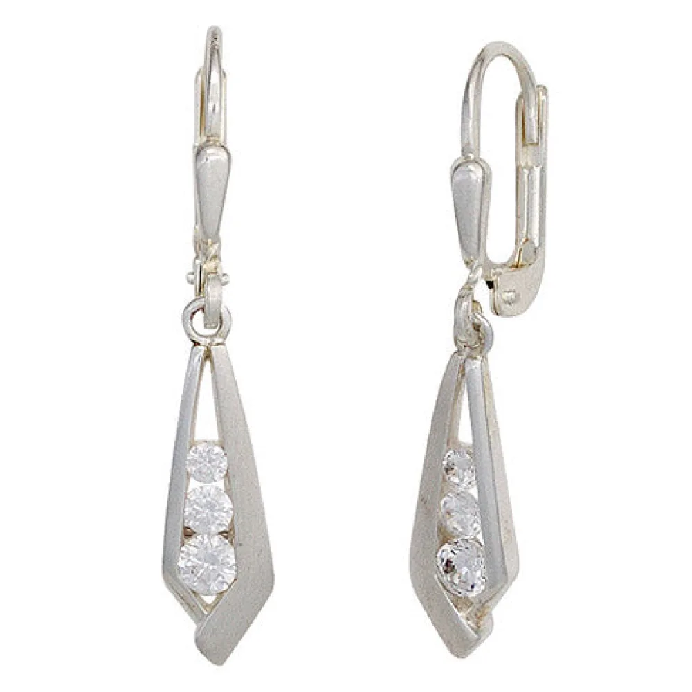 Boutons 925 Sterling Silber mattiert 6 Zirkonia Ohrringe Ohrhänger
