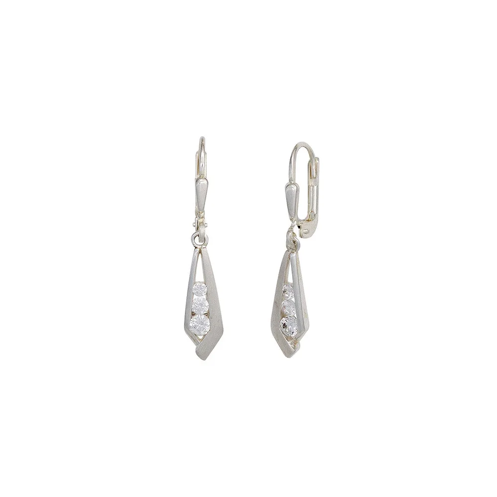 Boutons 925 Sterling Silber mattiert 6 Zirkonia Ohrringe Ohrhänger