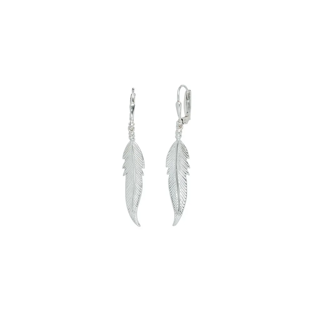 Boutons Feder 925 Sterling Silber Ohrringe Ohrhänger