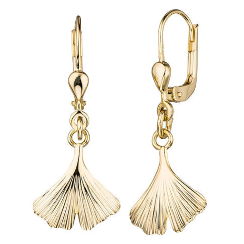 Boutons Gingko Ginko 375 Gold Gelbgold Ohrringe Ohrhänger