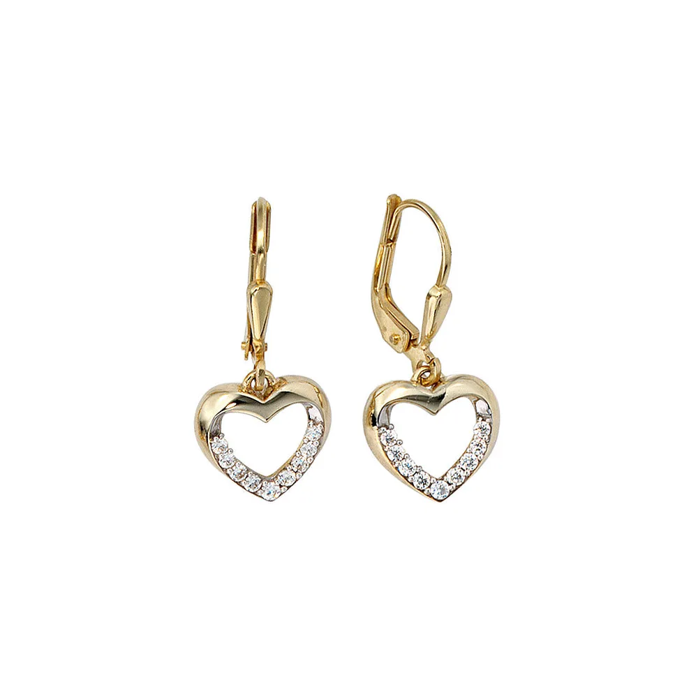 Boutons Herz 333 Gold Gelbgold bicolor mit Zirkonia Ohrringe Ohrhänger