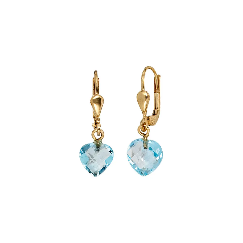 Boutons Herz 585 Gold Gelbgold 2 Blautopase hellblau blau Ohrringe Ohrhänger