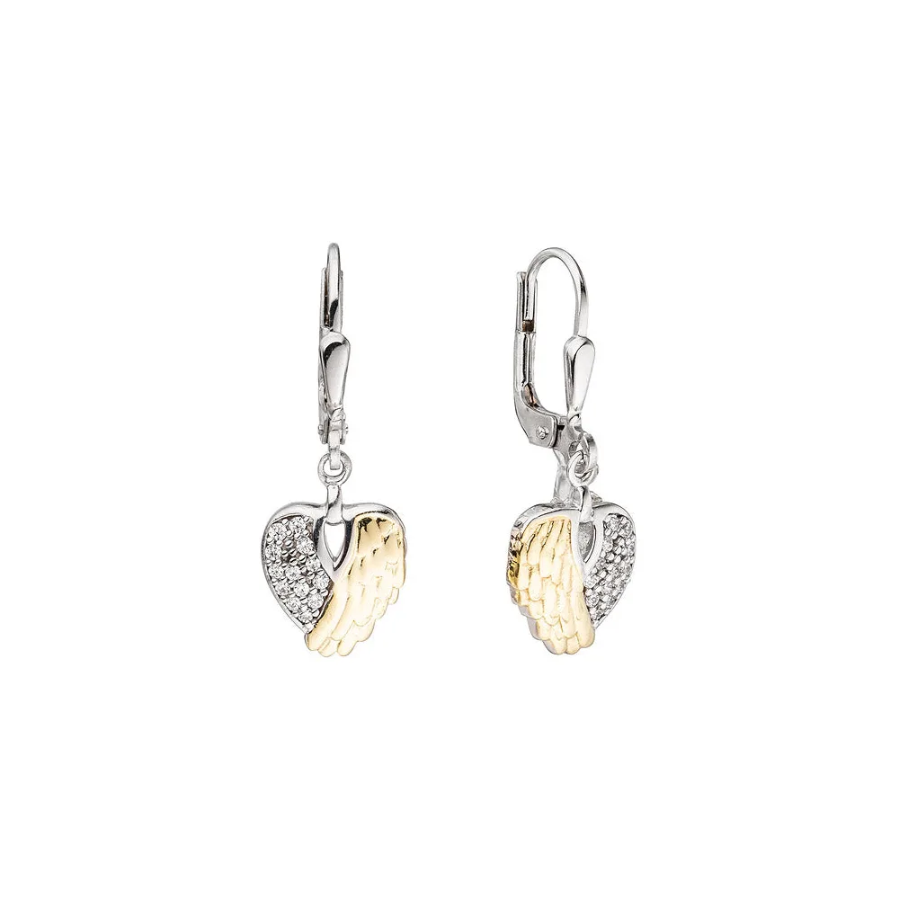 Boutons Herz Flügel 925 Silber bicolor mit Zirkonia Ohrringe Ohrhänger