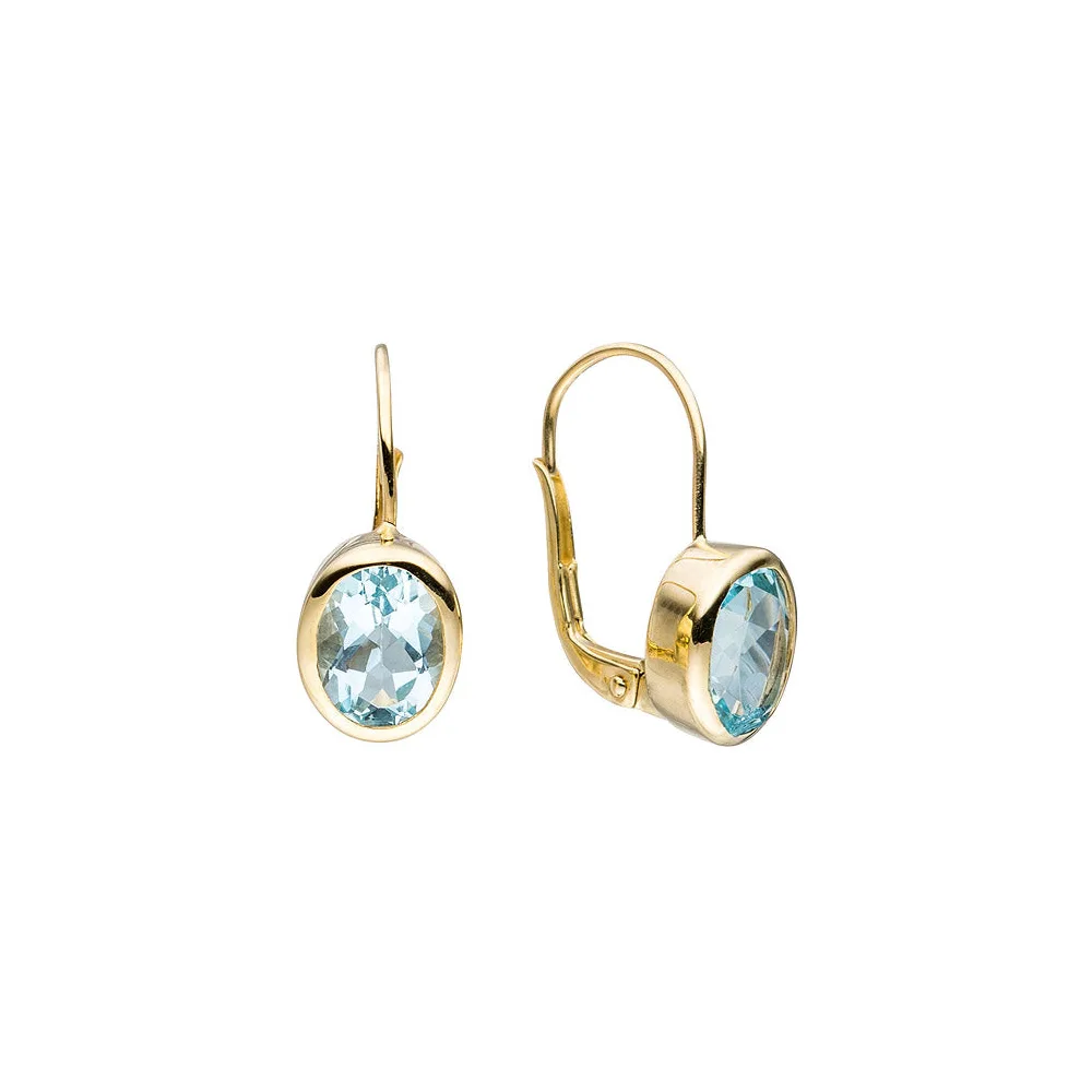Boutons oval 333 Gold Gelbgold 2 Blautopase hellblau blau Ohrringe Ohrhänger