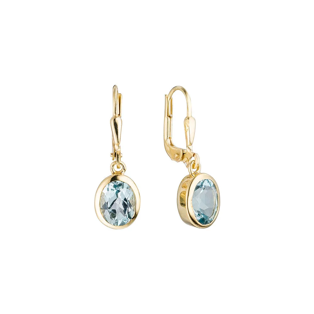 Boutons oval 333 Gold Gelbgold 2 Blautopase hellblau blau Ohrringe Ohrhänger