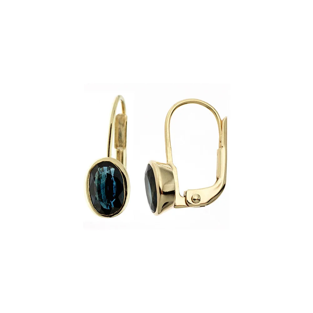 Boutons oval 333 Gold Gelbgold 2 Safire blau Ohrringe Ohrhänger Goldohrringe