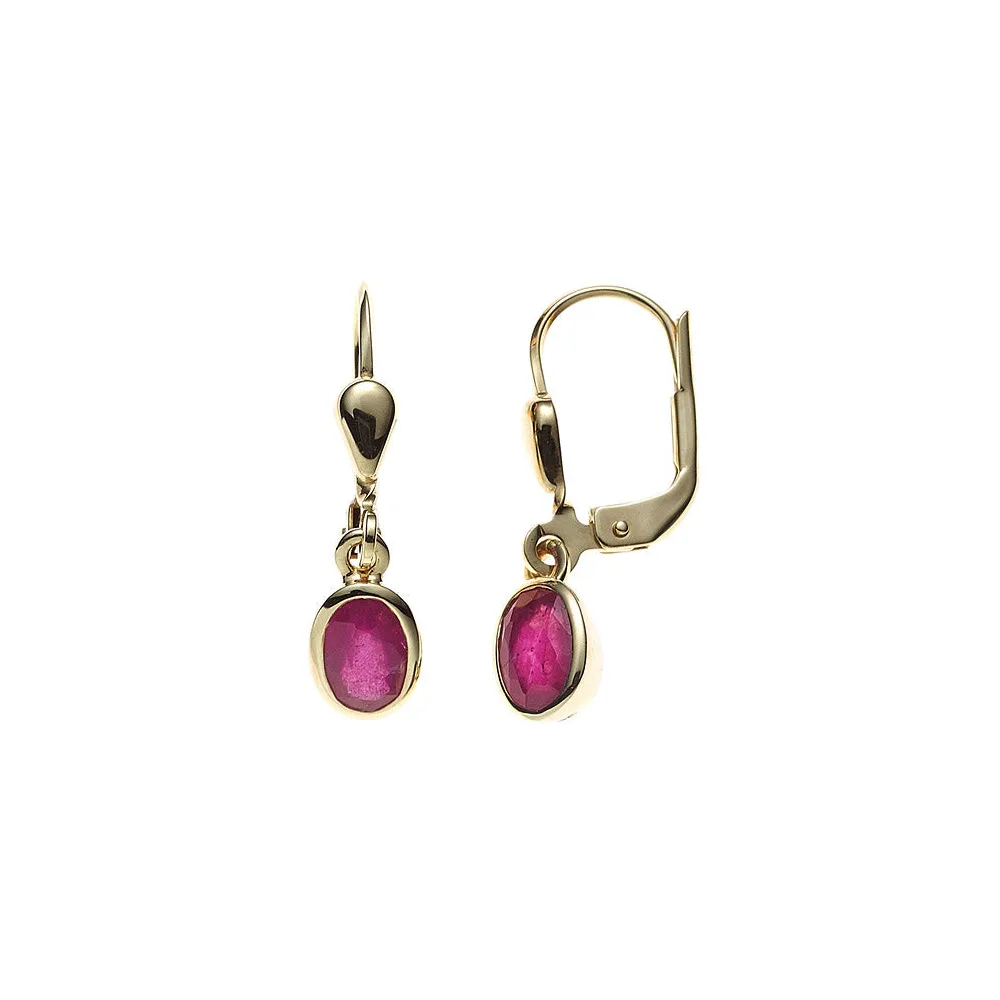 Boutons oval 585 Gold Gelbgold 2 Rubine rot Ohrringe Ohrhänger Goldohrringe