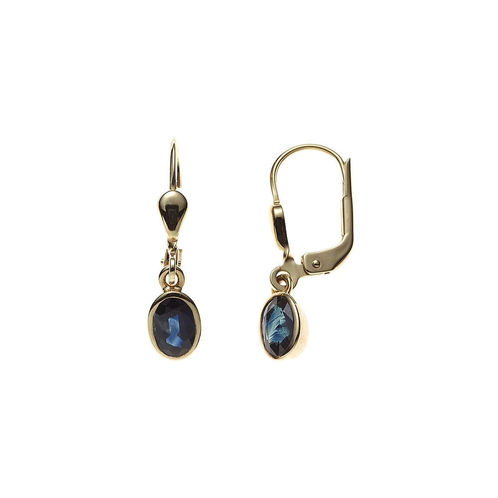Boutons oval 585 Gold Gelbgold 2 Safire blau Ohrringe Ohrhänger Goldohrringe