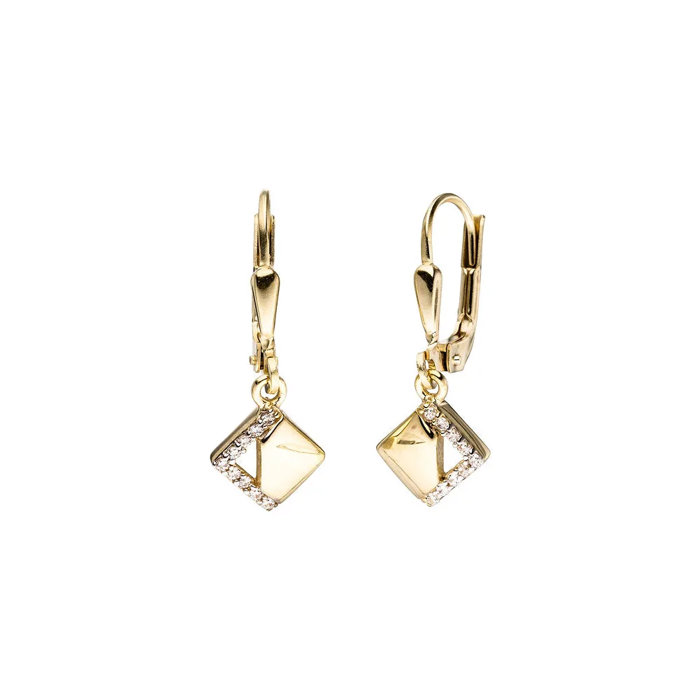 Boutons quadratisch 333 Gold Gelbgold bicolor mit Zirkonia Ohrringe Ohrhänger