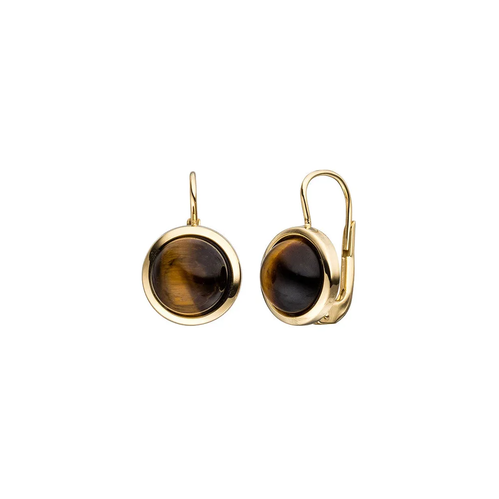 Boutons rund 333 Gold Gelbgold 2 Tigeraugen braun Ohrringe Ohrhänger