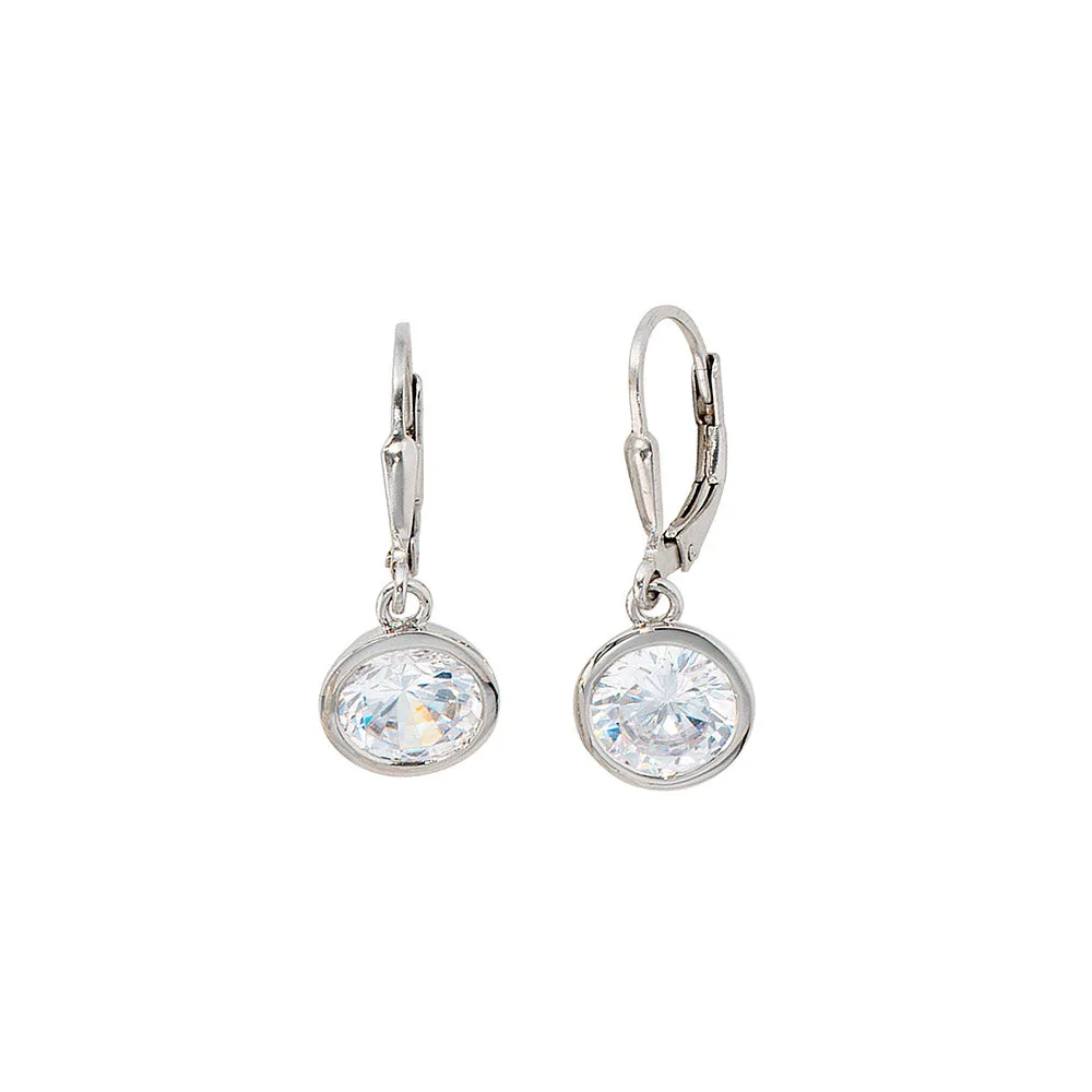 Boutons rund 925 Sterling Silber rhodiniert 2 Zirkonia Ohrringe Ohrhänger