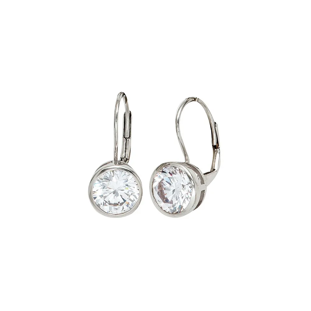 Boutons rund 925 Sterling Silber rhodiniert 2 Zirkonia Ohrringe Ohrhänger